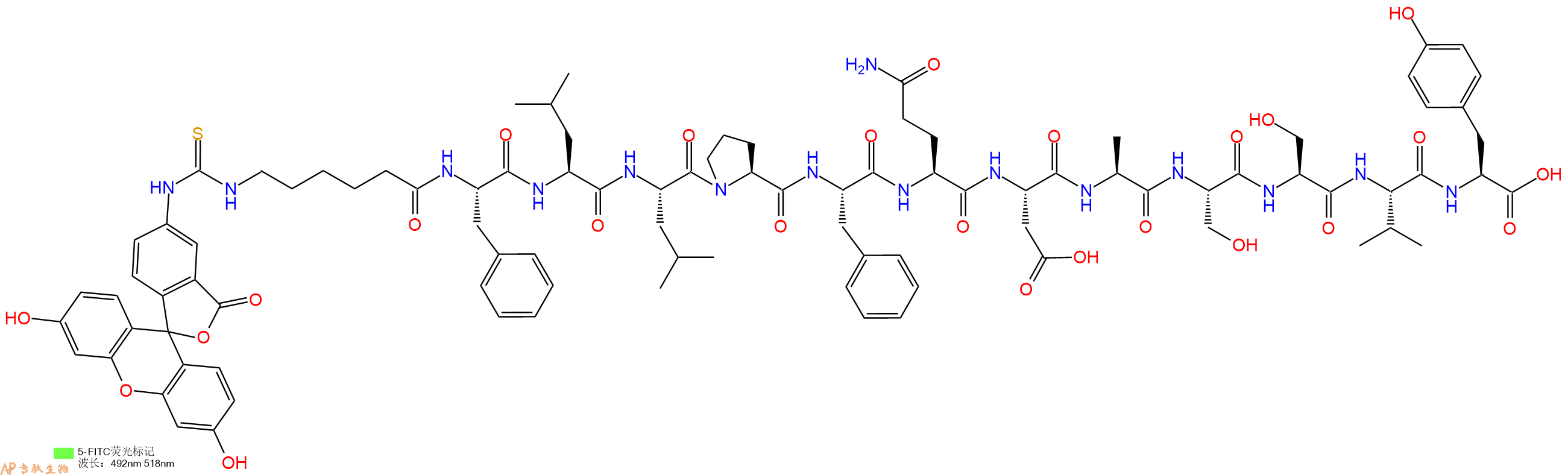 专肽生物产品5FITC-Ahx-Phe-Leu-Leu-Pro-Phe-Gln-Asp-Ala-Ser-Ser-Val-Tyr-OH