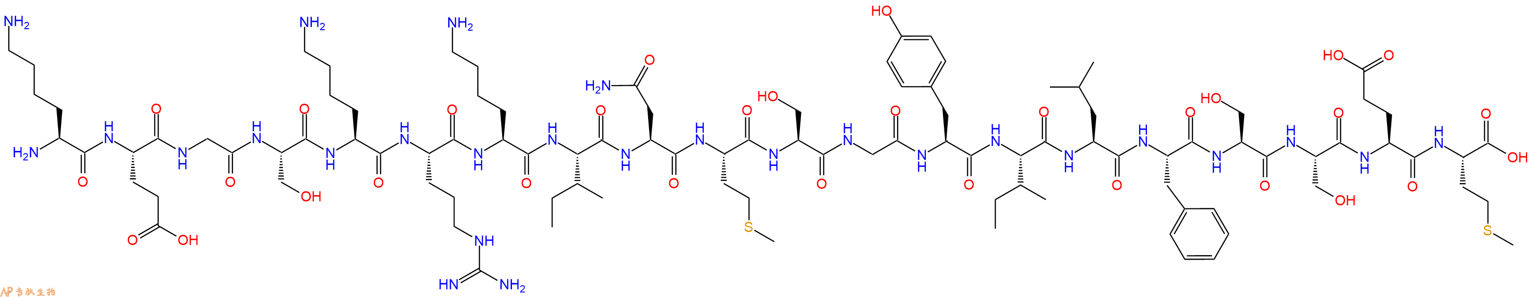 专肽生物产品H2N-Lys-Glu-Gly-Ser-Lys-Arg-Lys-Ile-Asn-Met-Ser-Gly-Tyr-Ile-Leu-Phe-Ser-Ser-Glu-Met-OH