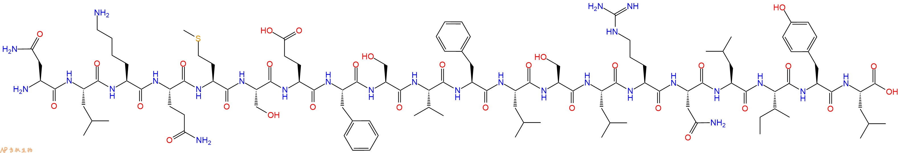 专肽生物产品H2N-Asn-Leu-Lys-Gln-Met-Ser-Glu-Phe-Ser-Val-Phe-Leu-Ser-Leu-Arg-Asn-Leu-Ile-Tyr-Leu-OH