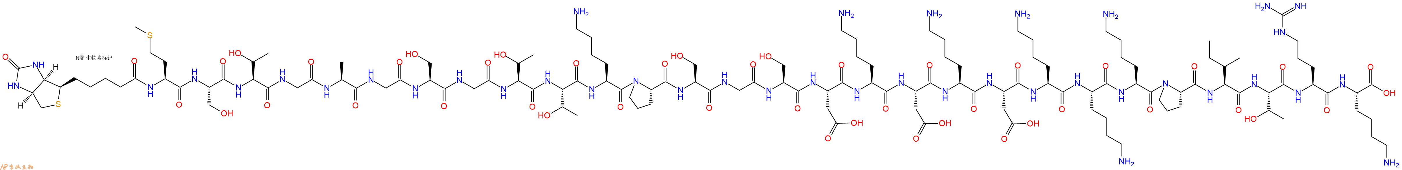 专肽生物产品Biotinyl-Met-Ser-Thr-Gly-Ala-Gly-Ser-Gly-Thr-Thr-Lys-Pro-Ser-Gly-Ser-Asp-Lys-Asp-Lys-Asp-Lys-Lys-Lys-Pro-Ile-Thr-Arg-Lys-OH