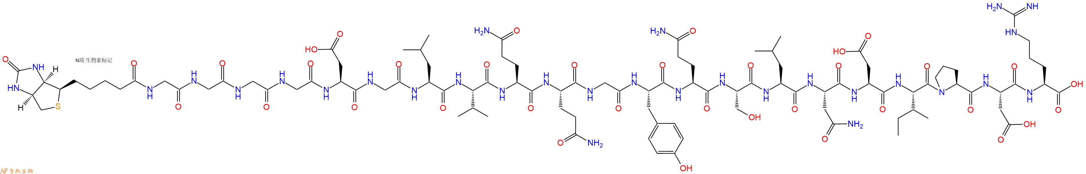 专肽生物产品Biotinyl-Gly-Gly-Gly-Gly-Asp-Gly-Leu-Val-Gln-Gln-Gly-Tyr-Gln-Ser-Leu-Asn-Asp-Ile-Pro-Asp-Arg-OH