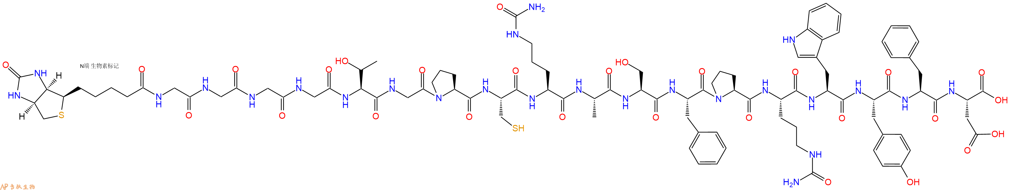 专肽生物产品Biotinyl-Gly-Gly-Gly-Gly-Thr-Gly-Pro-Cys-Cit-Ala-Ser-Phe-Pro-Cit-Trp-Tyr-Phe-Asp-OH