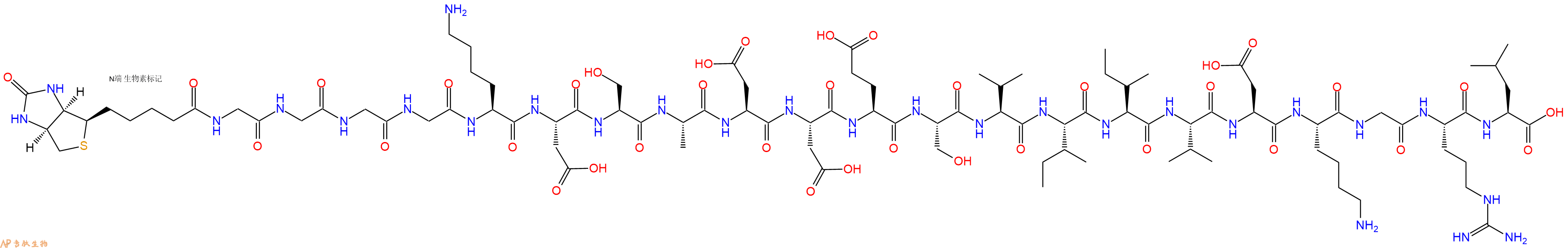 专肽生物产品Biotinyl-Gly-Gly-Gly-Gly-Lys-Asp-Ser-Ala-Asp-Asp-Glu-Ser-Val-Ile-Ile-Val-Asp-Lys-Gly-Arg-Leu-OH