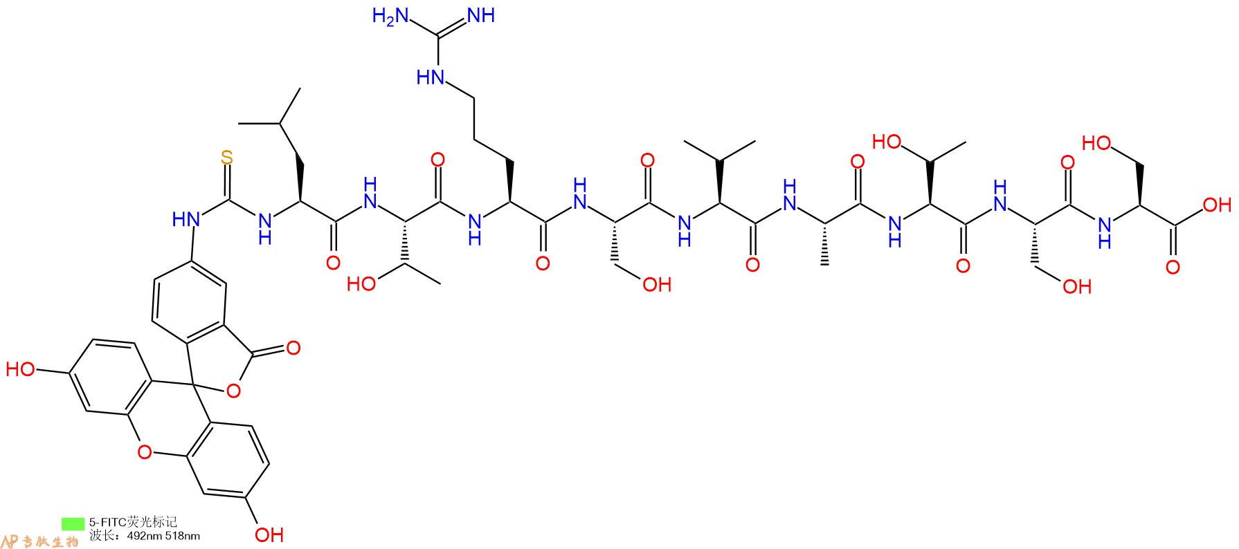专肽生物产品5FITC-Leu-Thr-Arg-Ser-Val-Ala-Thr-Ser-Ser-OH