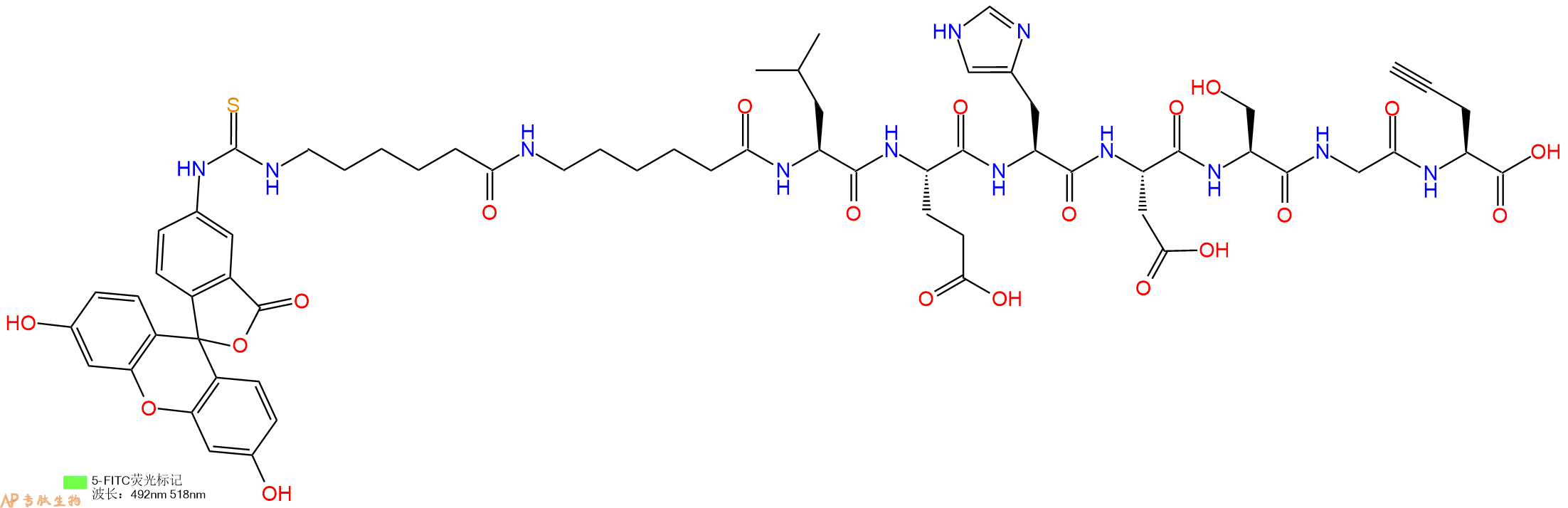 专肽生物产品5FITC-Ahx-Ahx-Leu-Glu-His-Asp-Ser-Gly-Pra-OH