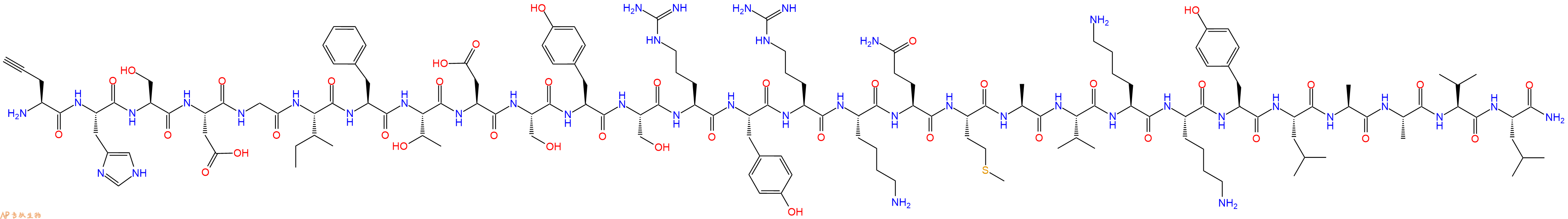 专肽生物产品H2N-Pra-His-Ser-Asp-Gly-Ile-Phe-Thr-Asp-Ser-Tyr-Ser-Arg-Tyr-Arg-Lys-Gln-Met-Ala-Val-Lys-Lys-Tyr-Leu-Ala-Ala-Val-Leu-NH2