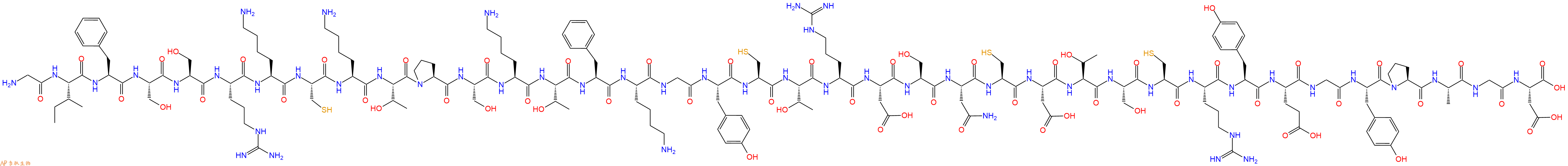 专肽生物产品H2N-Gly-Ile-Phe-Ser-Ser-Arg-Lys-Cys-Lys-Thr-Pro-Ser-Lys-Thr-Phe-Lys-Gly-Tyr-Cys-Thr-Arg-Asp-Ser-Asn-Cys-Asp-Thr-Ser-Cys-Arg-Tyr-Glu-Gly-Tyr-Pro-Ala-Gly-Asp-OH
