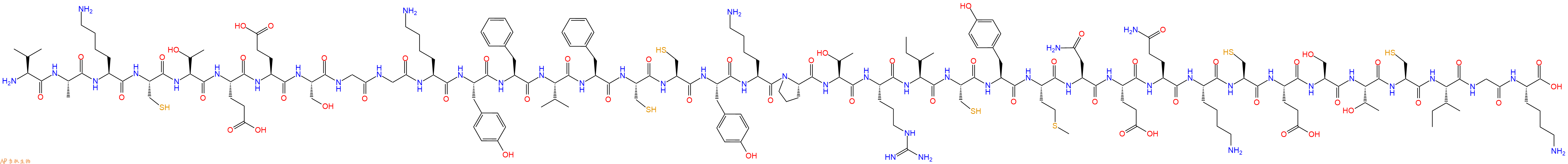 专肽生物产品H2N-Val-Ala-Lys-Cys-Thr-Glu-Glu-Ser-Gly-Gly-Lys-Tyr-Phe-Val-Phe-Cys-Cys-Tyr-Lys-Pro-Thr-Arg-Ile-Cys-Tyr-Met-Asn-Glu-Gln-Lys-Cys-Glu-Ser-Thr-Cys-Ile-Gly-Lys-OH