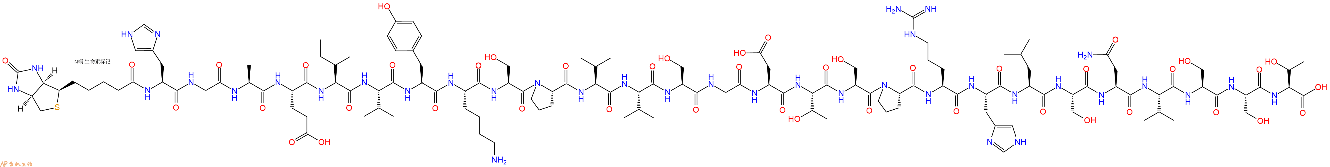 专肽生物产品Biotinyl-His-Gly-Ala-Glu-Ile-Val-Tyr-Lys-Ser-Pro-Val-Val-Ser-Gly-Asp-Thr-Ser-Pro-Arg-His-Leu-Ser-Asn-Val-Ser-Ser-Thr-OH