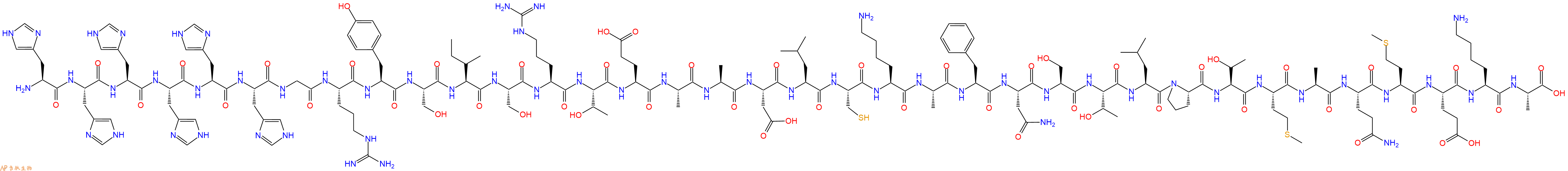 专肽生物产品H2N-His-His-His-His-His-His-Gly-Arg-Tyr-Ser-Ile-Ser-Arg-Thr-Glu-Ala-Ala-Asp-Leu-Cys-Lys-Ala-Phe-Asn-Ser-Thr-Leu-Pro-Thr-Met-Ala-Gln-Met-Glu-Lys-Ala-OH