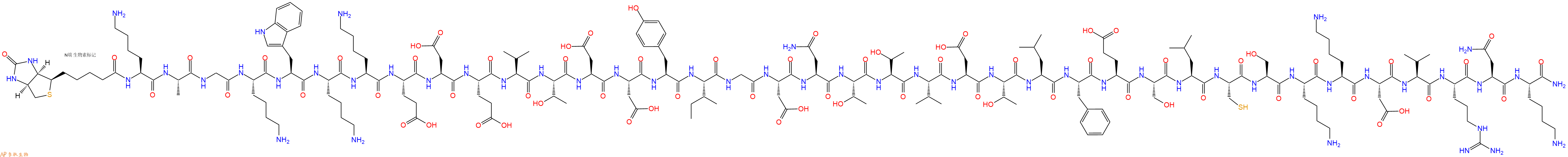 专肽生物产品Biotinyl-Lys-Ala-Gly-Lys-Trp-Lys-Lys-Glu-Asp-Glu-Val-Thr-Asp-Asp-Tyr-Ile-Gly-Asp-Asn-Thr-Thr-Val-Asp-Thr-Leu-Phe-Glu-Ser-Leu-Cys-Ser-Lys-Lys-Asp-Val-Arg-Asn-Lys-NH2