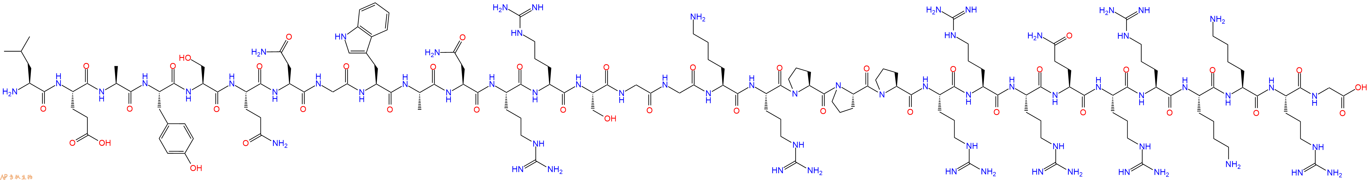 专肽生物产品H2N-Leu-Glu-Ala-Tyr-Ser-Gln-Asn-Gly-Trp-Ala-Asn-Arg-Arg-Ser-Gly-Gly-Lys-Arg-Pro-Pro-Pro-Arg-Arg-Arg-Gln-Arg-Arg-Lys-Lys-Arg-Gly-OH