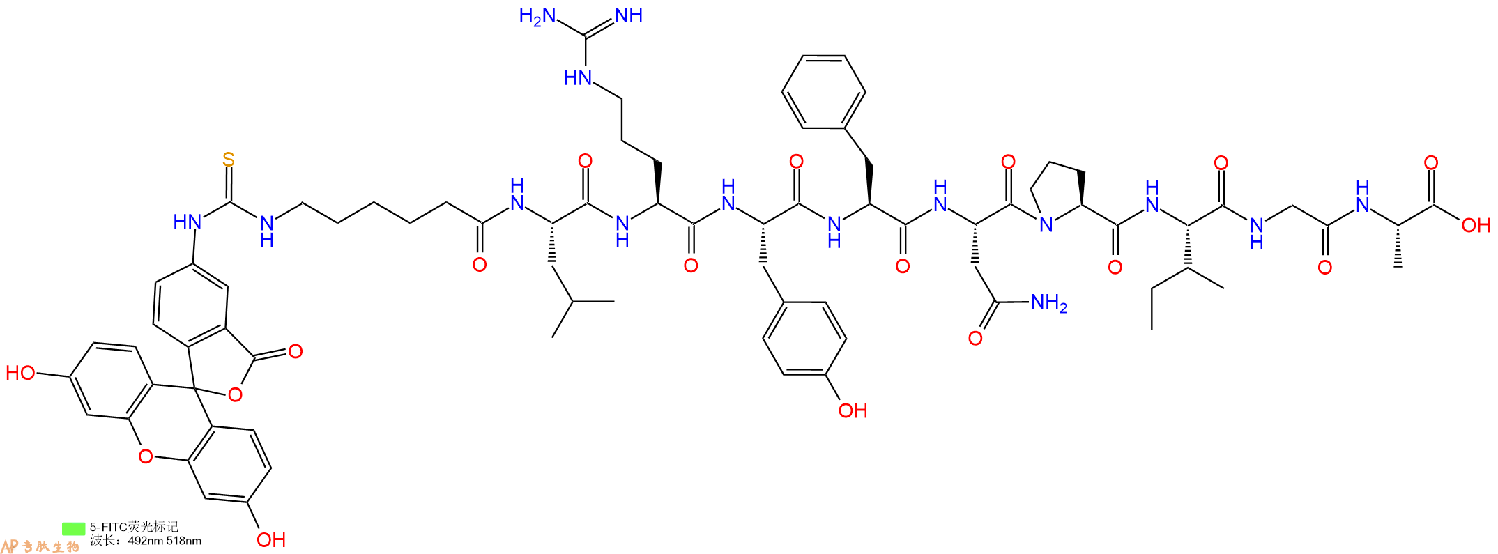 专肽生物产品5FITC-Ahx-Leu-Arg-Tyr-Phe-Asn-Pro-Ile-Gly-Ala-OH