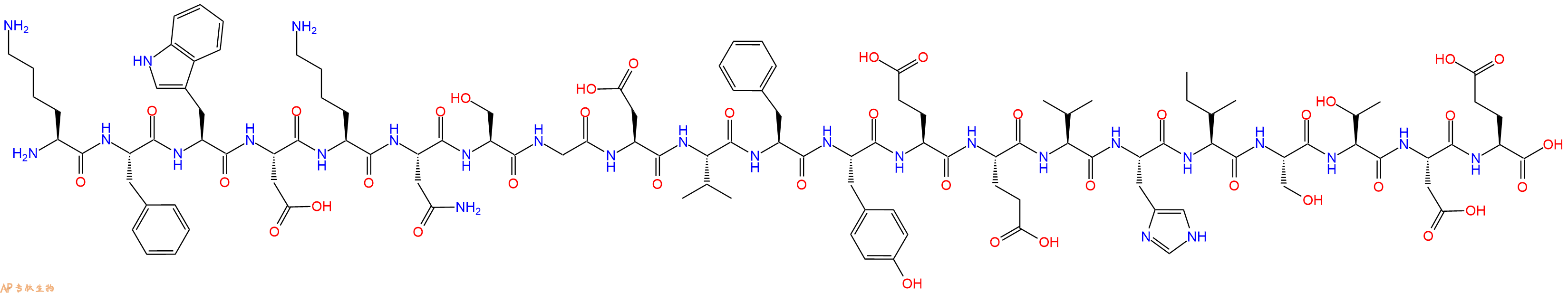 专肽生物产品H2N-Lys-Phe-Trp-Asp-Lys-Asn-Ser-Gly-Asp-Val-Phe-Tyr-Glu-Glu-Val-His-Ile-Ser-Thr-Asp-Glu-OH