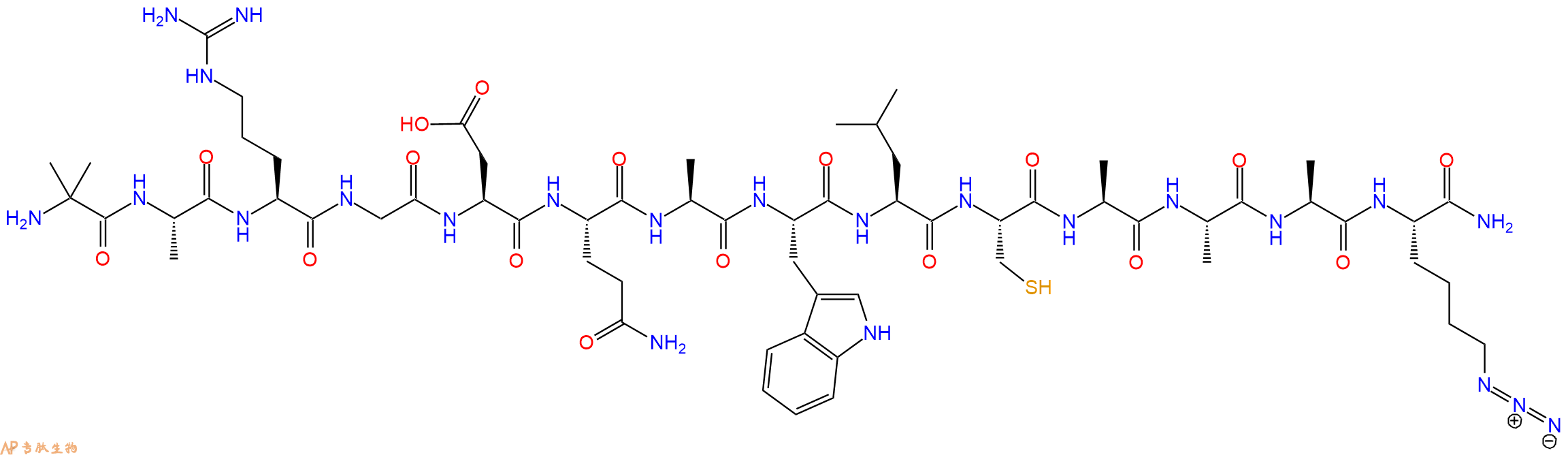 专肽生物产品H2N-Aib-Ala-Arg-Gly-Asp-Gln-Ala-Trp-Leu-Cys-Ala-Ala-Ala-Lys(N3)-NH2