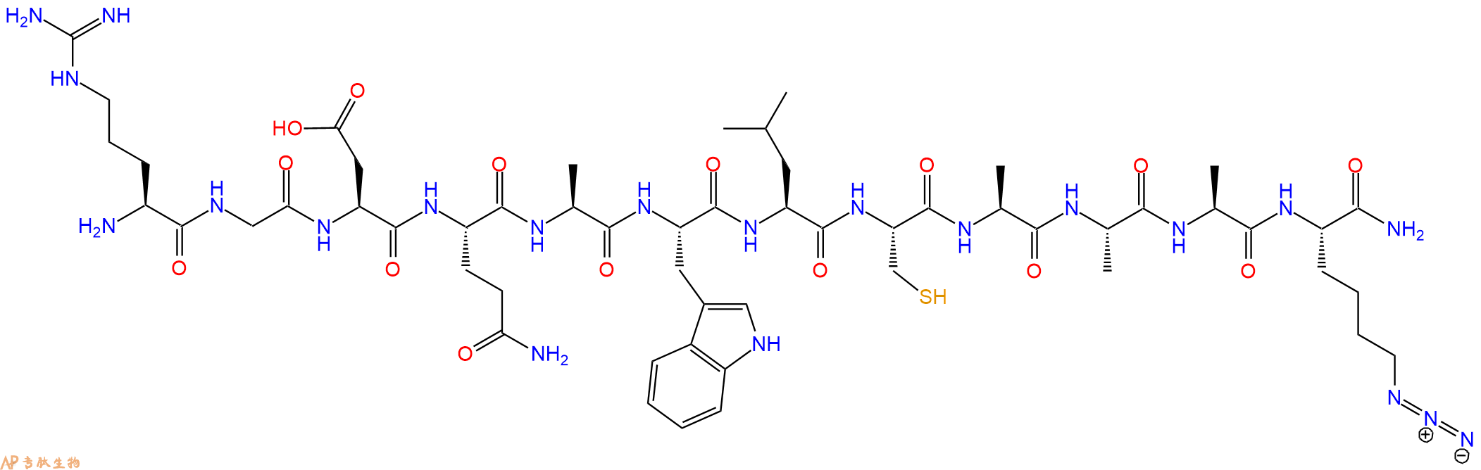 专肽生物产品H2N-Arg-Gly-Asp-Gln-Ala-Trp-Leu-Cys-Ala-Ala-Ala-Lys(N3)-NH2