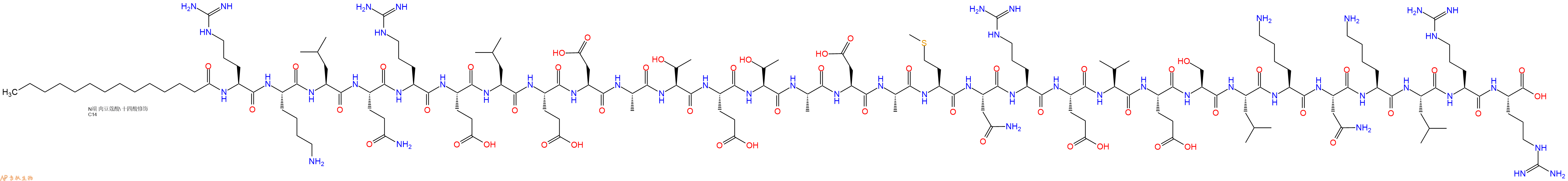 专肽生物产品Myristicacid-Arg-Lys-Leu-Gln-Arg-Glu-Leu-Glu-Asp-Ala-Thr-Glu-Thr-Ala-Asp-Ala-Met-Asn-Arg-Glu-Val-Glu-Ser-Leu-Lys-Asn-Lys-Leu-Arg-Arg-OH