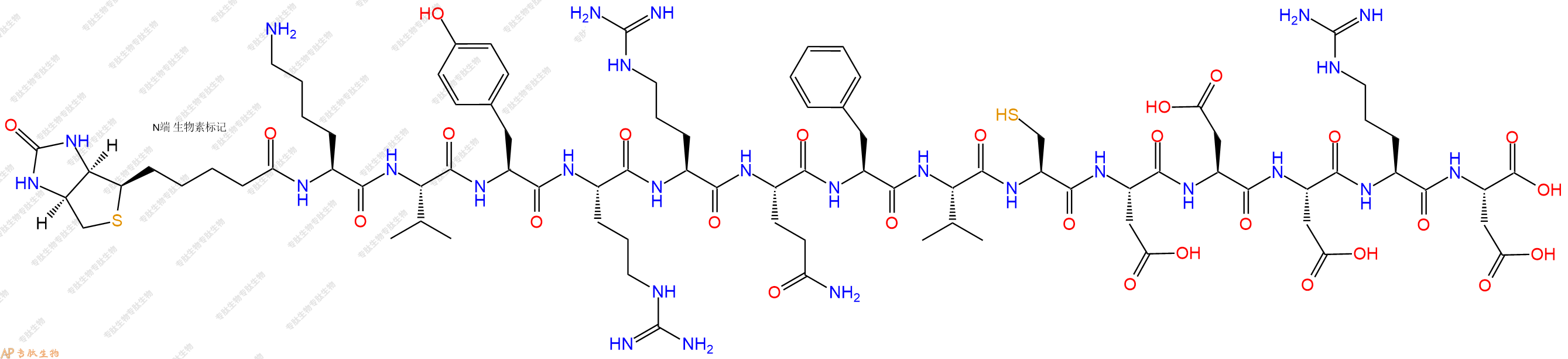 专肽生物产品Biotinyl-Lys-Val-Tyr-Arg-Arg-Gln-Phe-Val-Cys-Asp-Asp-Asp-Arg-Asp-OH