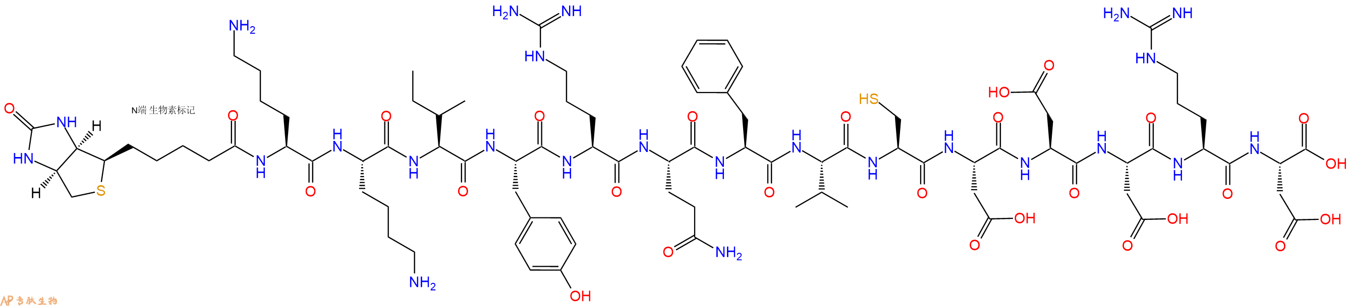 专肽生物产品Biotinyl-Lys-Lys-Ile-Tyr-Arg-Gln-Phe-Val-Cys-Asp-Asp-Asp-Arg-Asp-OH