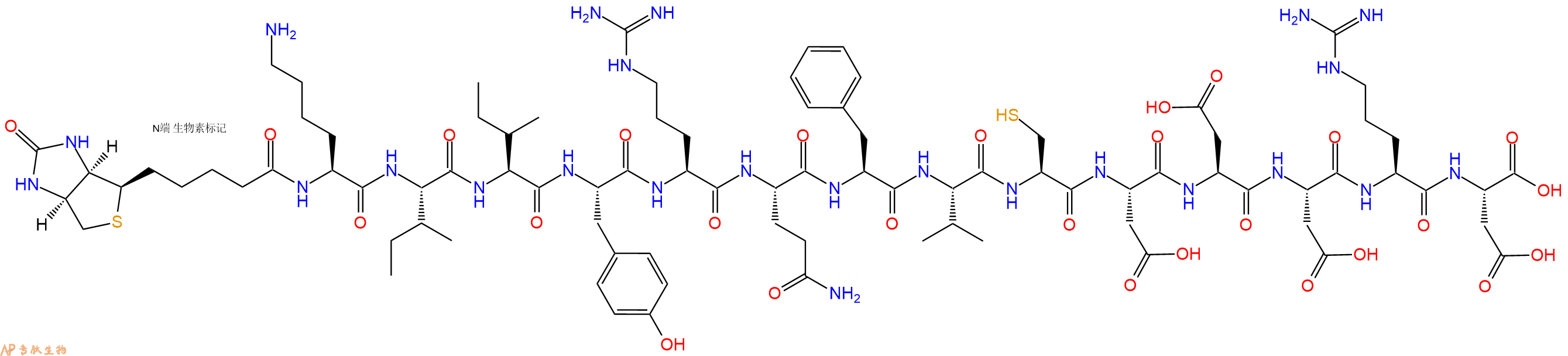 专肽生物产品Biotinyl-Lys-Ile-Ile-Tyr-Arg-Gln-Phe-Val-Cys-Asp-Asp-Asp-Arg-Asp-OH