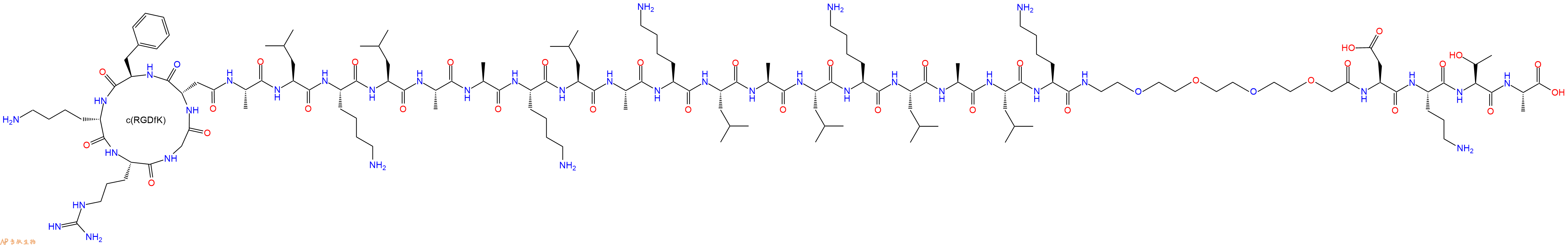 专肽生物产品c(RGDfK)-Ala-Leu-Lys-Leu-Ala-Ala-Lys-Leu-Ala-Lys-Leu-Ala-Leu-Lys-Leu-Ala-Leu-Lys-PEG4-Asp-Orn-Thr-Ala