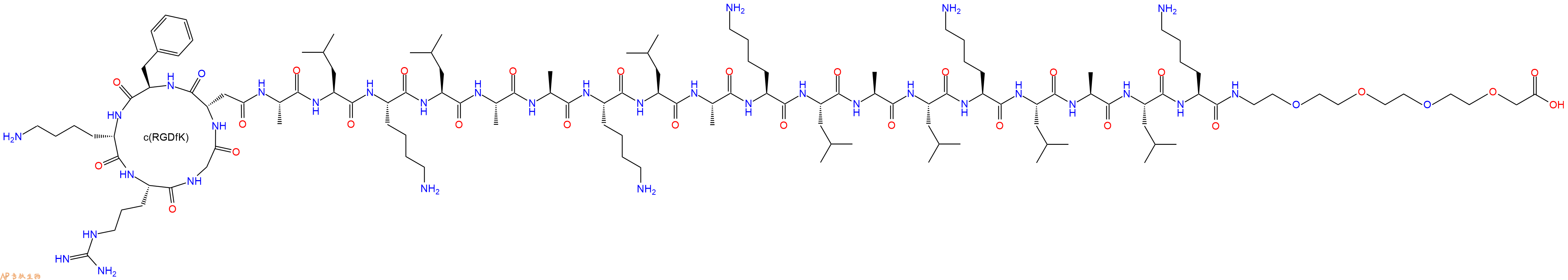 专肽生物产品c(RGDfK)-Ala-Leu-Lys-Leu-Ala-Ala-Lys-Leu-Ala-Lys-Leu-Ala-Leu-Lys-Leu-Ala-Leu-Lys-PEG4