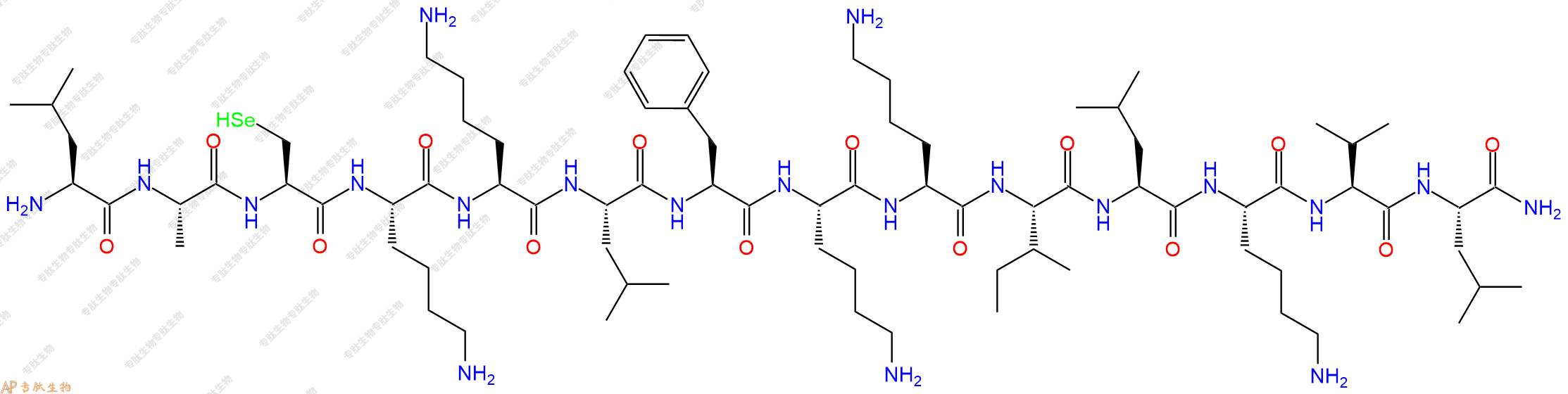 专肽生物产品H2N-Leu-Ala-Sec-Lys-Lys-Leu-Phe-Lys-Lys-Ile-Leu-Lys-Val-Leu-NH2