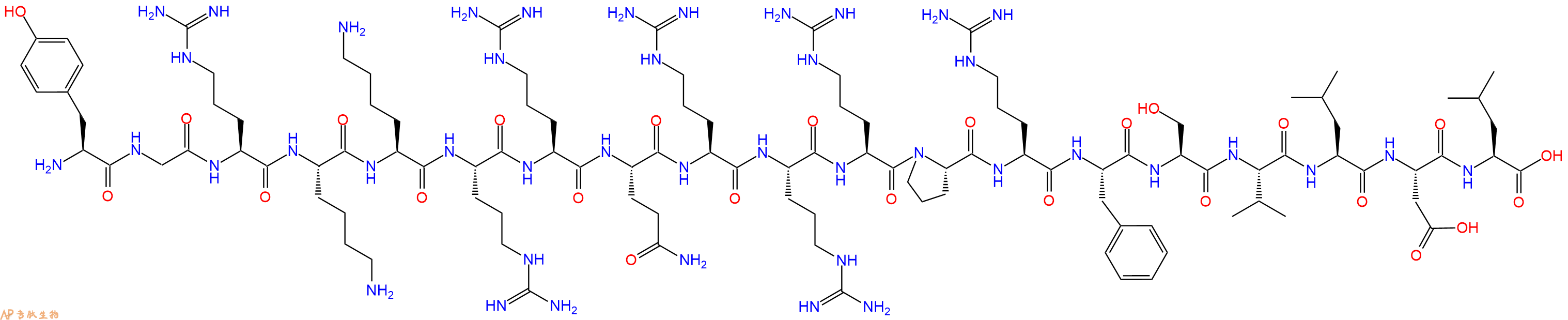 专肽生物产品H2N-Tyr-Gly-Arg-Lys-Lys-Arg-Arg-Gln-Arg-Arg-Arg-Pro-Arg-Phe-Ser-Val-Leu-Asp-Leu-OH