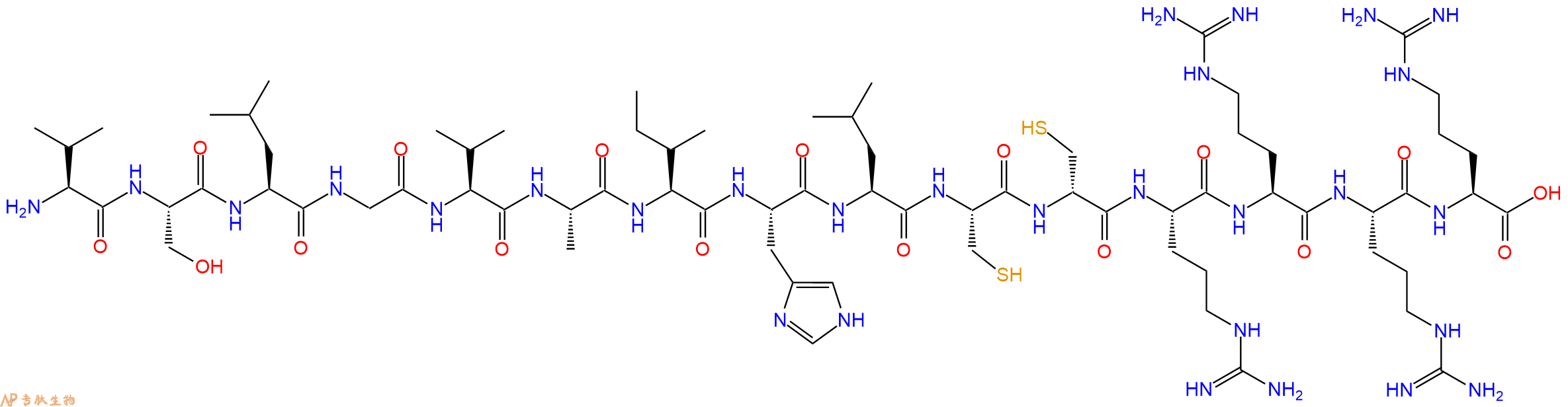 专肽生物产品H2N-Val-Ser-Leu-Gly-Val-Ala-Ile-His-Leu-Cys-DCys-Arg-Arg-Arg-Arg-OH