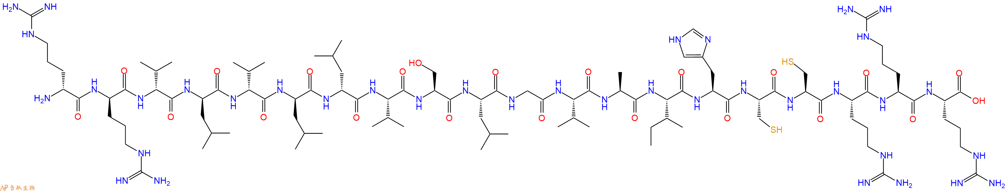 专肽生物产品H2N-DArg-DArg-DVal-DLeu-DVal-DLeu-DLeu-Val-Ser-Leu-Gly-Val-Ala-Ile-His-Cys-Cys-Arg-Arg-Arg-OH