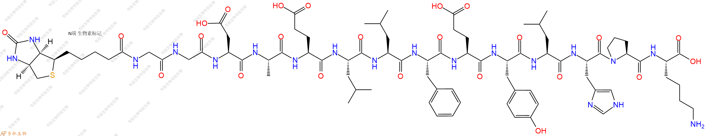 专肽生物产品Biotinyl-Gly-Gly-Asp-Ala-Glu-Leu-Leu-Phe-Glu-Tyr-Leu-His-Pro-Lys-OH