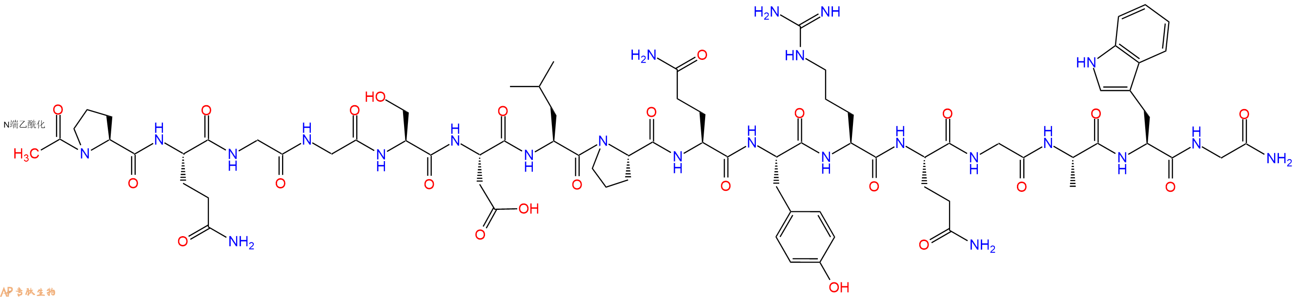 专肽生物产品Ac-Pro-Gln-Gly-Gly-Ser-Asp-Leu-Pro-Gln-Tyr-Arg-Gln-Gly-Ala-Trp-Gly-NH2