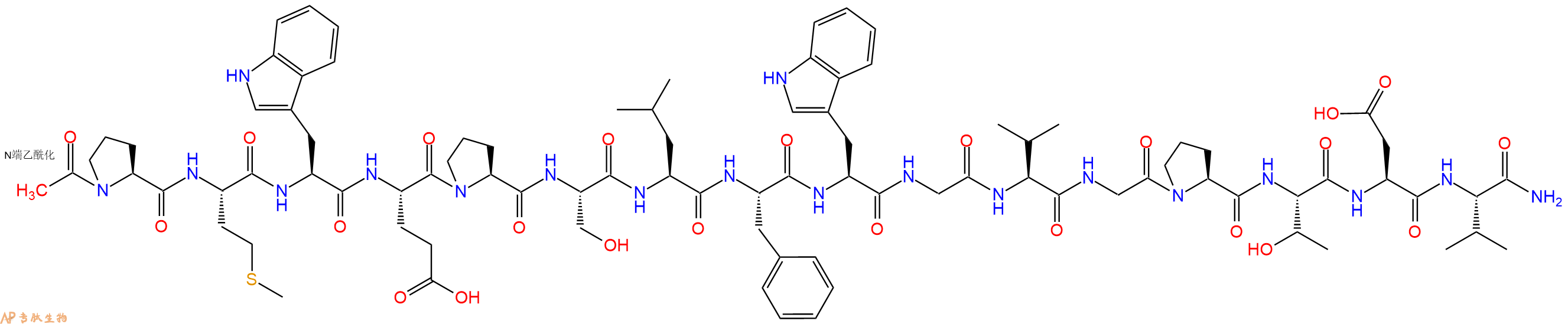 专肽生物产品Ac-Pro-Met-Trp-Glu-Pro-Ser-Leu-Phe-Trp-Gly-Val-Gly-Pro-Thr-Asp-Val-NH2