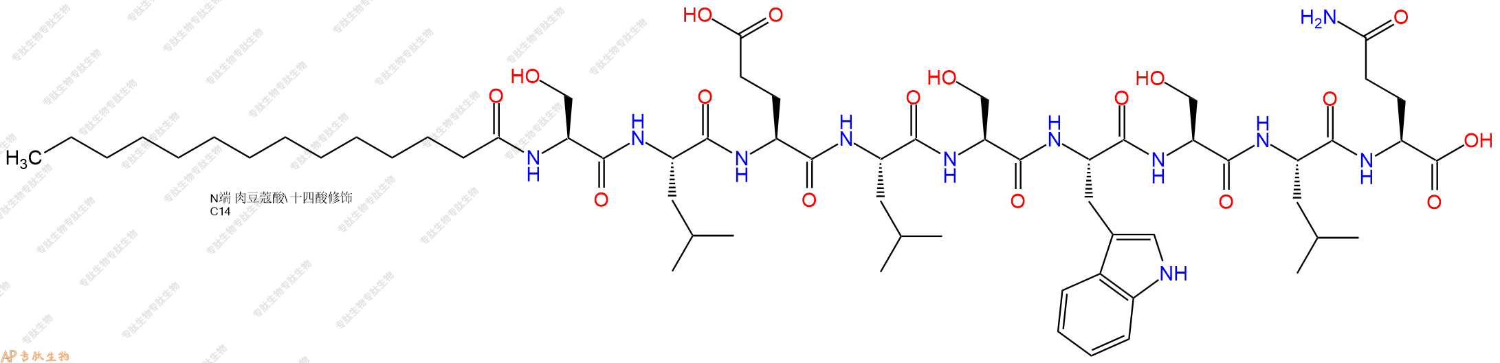 专肽生物产品Myristicacid-Ser-Leu-Glu-Leu-Ser-Trp-Ser-Leu-Gln-OH