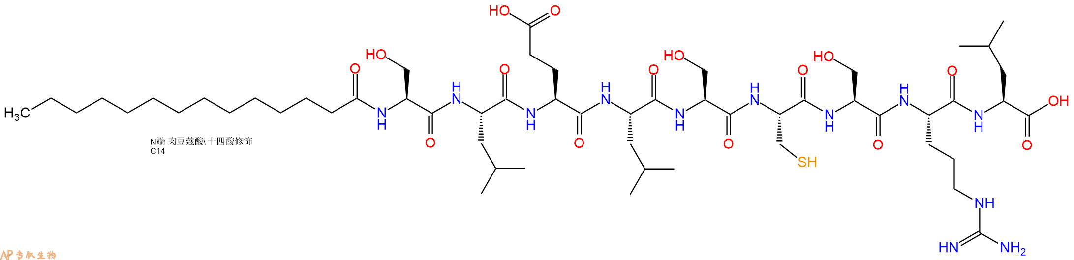 专肽生物产品Myristicacid-Ser-Leu-Glu-Leu-Ser-Cys-Ser-Arg-Leu-OH