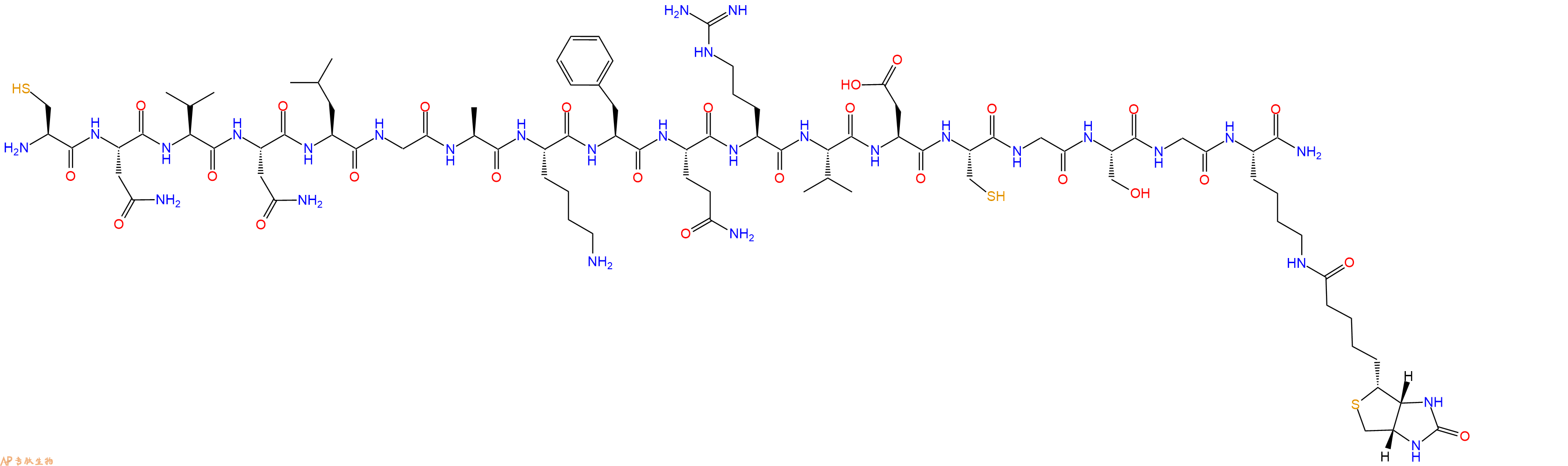 专肽生物产品H2N-Cys-Asn-Val-Asn-Leu-Gly-Ala-Lys-Phe-Gln-Arg-Val-Asp-Cys-Gly-Ser-Gly-Lys(Biotin)-NH2
