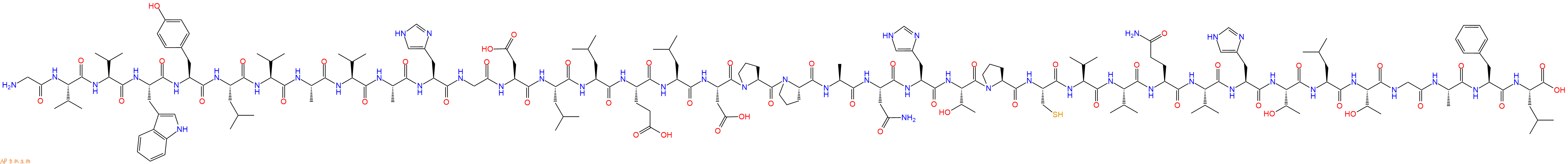 专肽生物产品H2N-Gly-Val-Val-Trp-Tyr-Leu-Val-Ala-Val-Ala-His-Gly-Asp-Leu-Leu-Glu-Leu-Asp-Pro-Pro-Ala-Asn-His-Thr-Pro-Cys-Val-Val-Gln-Val-His-Thr-Leu-Thr-Gly-Ala-Phe-Leu-OH