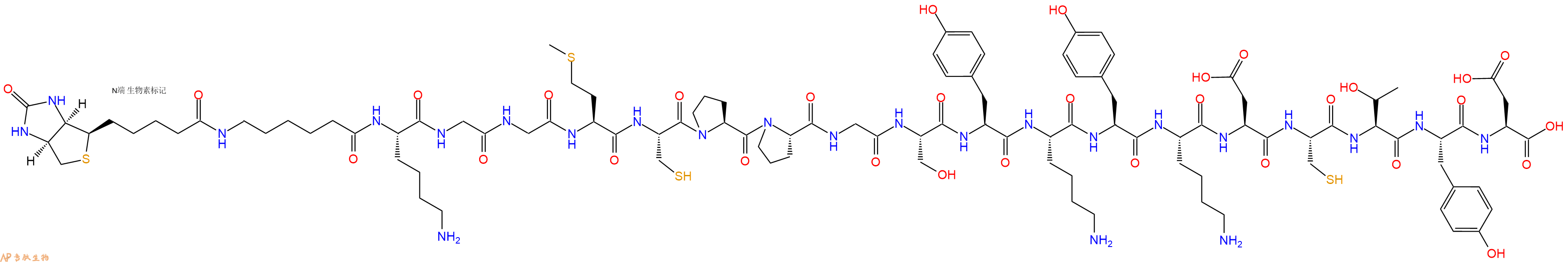 专肽生物产品Biotinyl-Ahx-Lys-Gly-Gly-Met-Cys-Pro-Pro-Gly-Ser-Tyr-Lys-Tyr-Lys-Asp-Cys-Thr-Tyr-Asp-OH