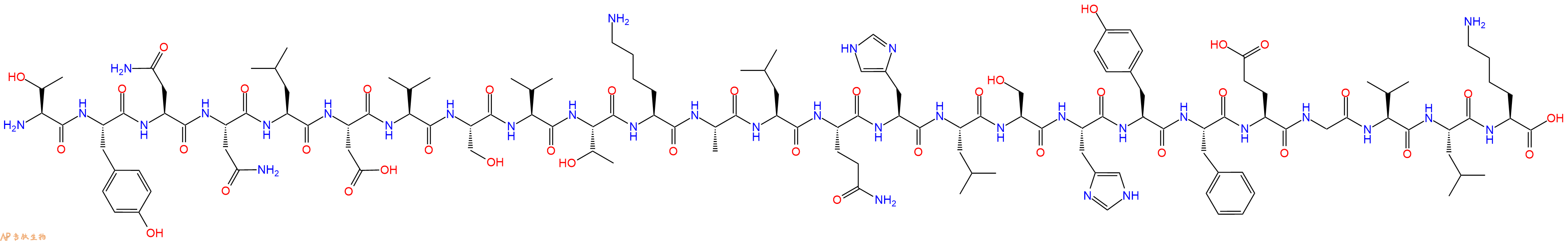 专肽生物产品H2N-Thr-Tyr-Asn-Asn-Leu-Asp-Val-Ser-Val-Thr-Lys-Ala-Leu-Gln-His-Leu-Ser-His-Tyr-Phe-Glu-Gly-Val-Leu-Lys-OH