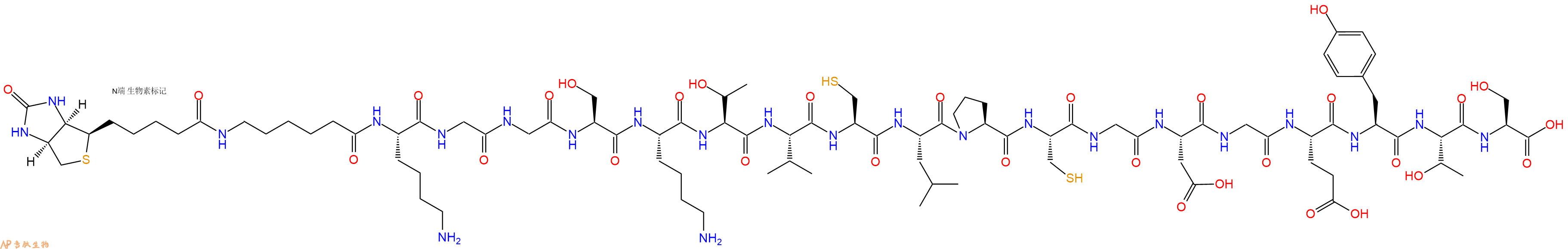 专肽生物产品Biotinyl-Ahx-Lys-Gly-Gly-Ser-Lys-Thr-Val-Cys-Leu-Pro-Cys-Gly-Asp-Gly-Glu-Tyr-Thr-Ser-OH
