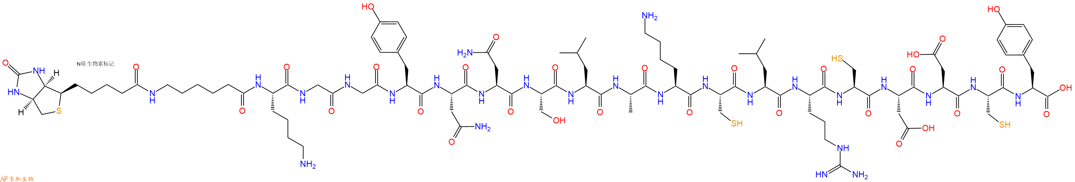 专肽生物产品Biotinyl-Ahx-Lys-Gly-Gly-Tyr-Asn-Asn-Ser-Leu-Ala-Lys-Cys-Leu-Arg-Cys-Asp-Asp-Cys-Tyr-OH