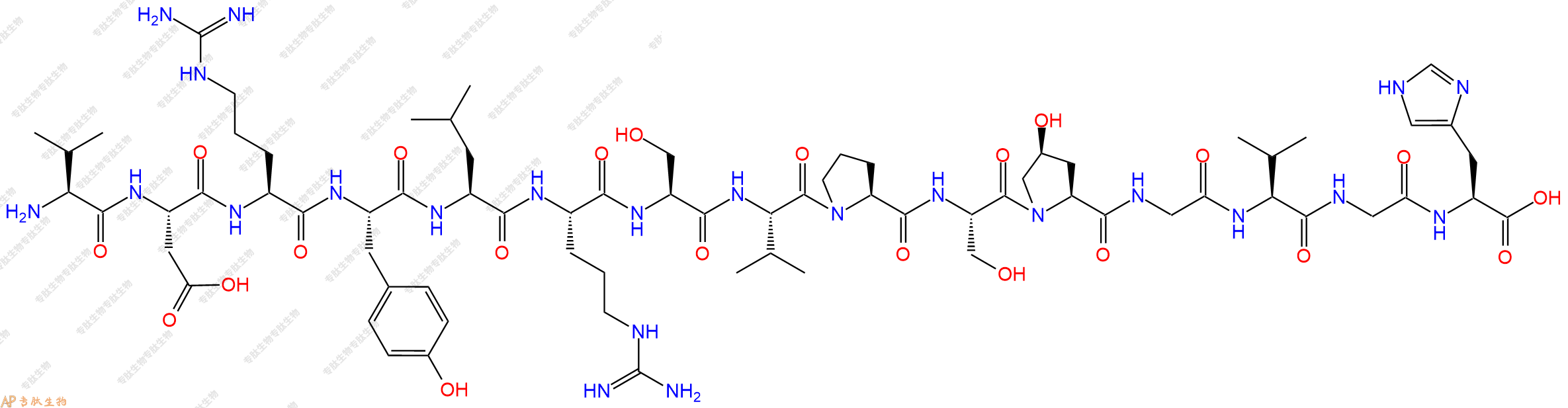 专肽生物产品H2N-Val-Asp-Arg-Tyr-Leu-Arg-Ser-Val-Pro-Ser-Hyp-Gly-Val-Gly-His-OH