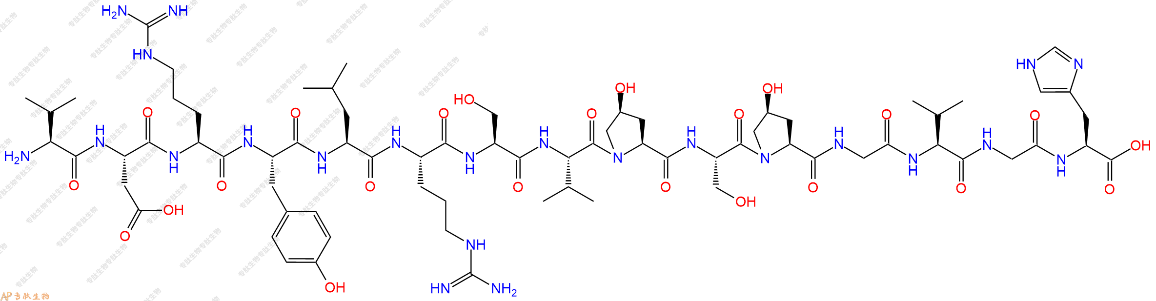 专肽生物产品H2N-Val-Asp-Arg-Tyr-Leu-Arg-Ser-Val-Hyp-Ser-Hyp-Gly-Val-Gly-His-OH