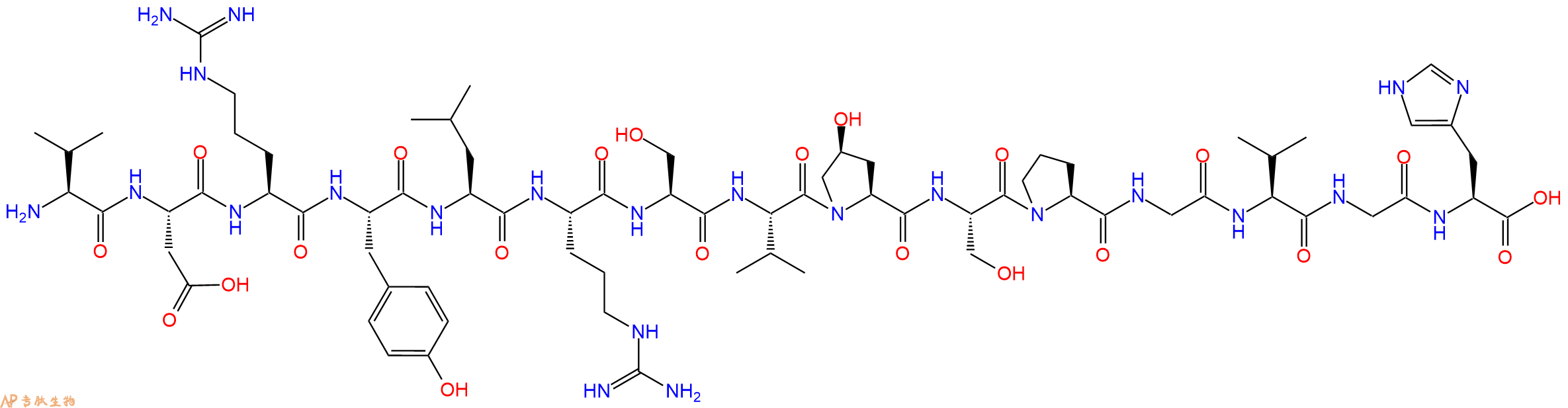 专肽生物产品H2N-Val-Asp-Arg-Tyr-Leu-Arg-Ser-Val-Hyp-Ser-Pro-Gly-Val-Gly-His-OH