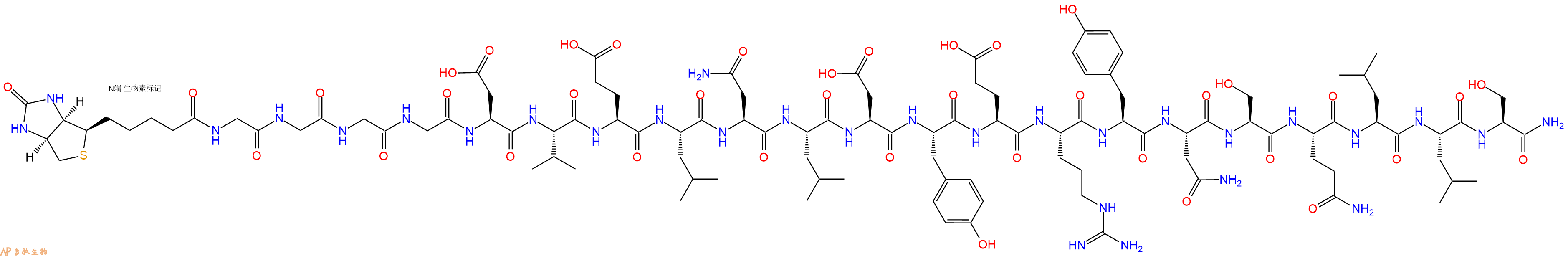 专肽生物产品Biotinyl-Gly-Gly-Gly-Gly-Asp-Val-Glu-Leu-Asn-Leu-Asp-Tyr-Glu-Arg-Tyr-Asn-Ser-Gln-Leu-Leu-Ser-NH2