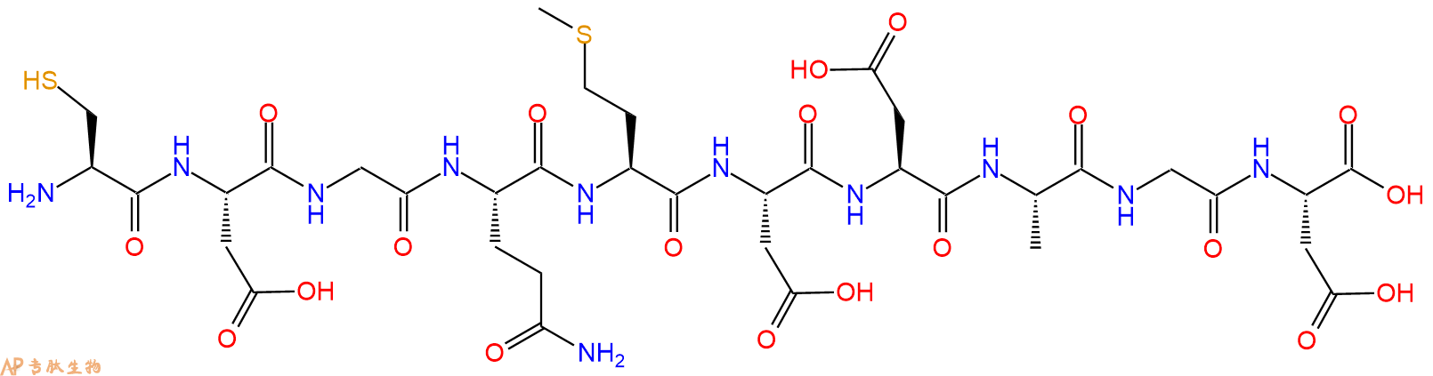 专肽生物产品H2N-Cys-Asp-Gly-Gln-Met-Asp-Asp-Ala-Gly-Asp-OH