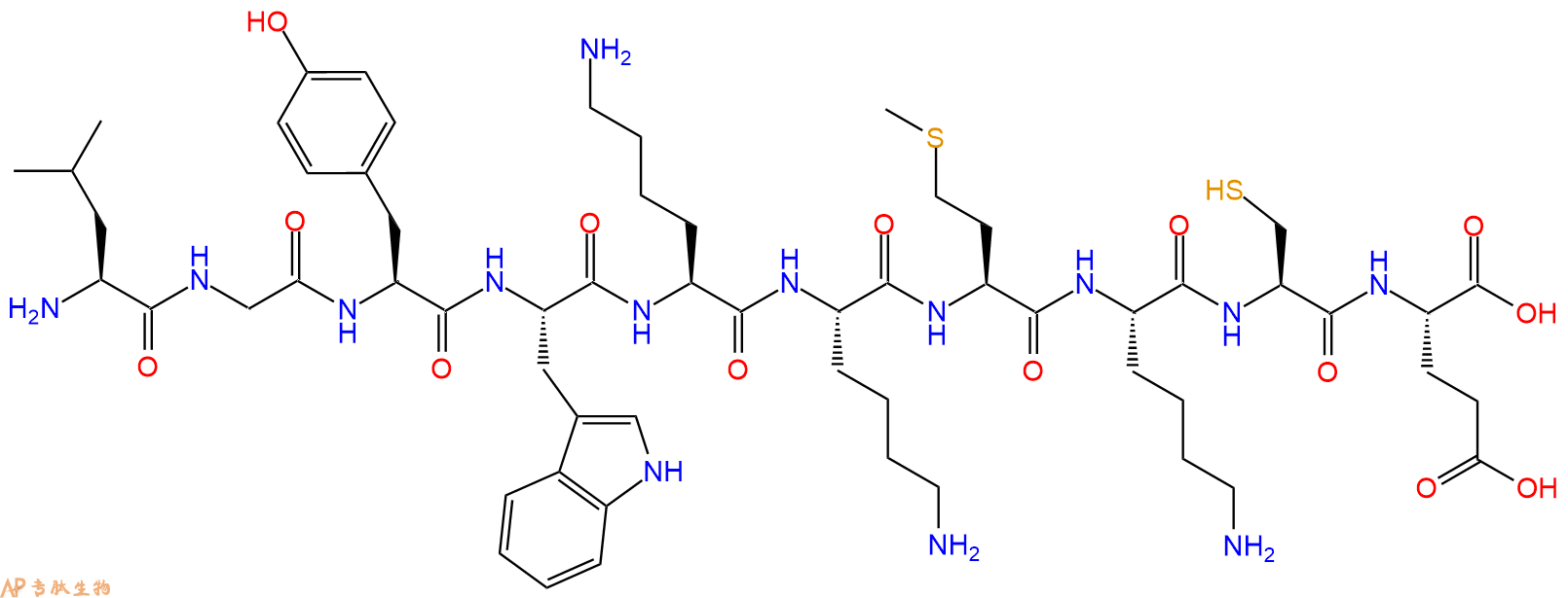 专肽生物产品H2N-Leu-Gly-Tyr-Trp-Lys-Lys-Met-Lys-Cys-Glu-OH