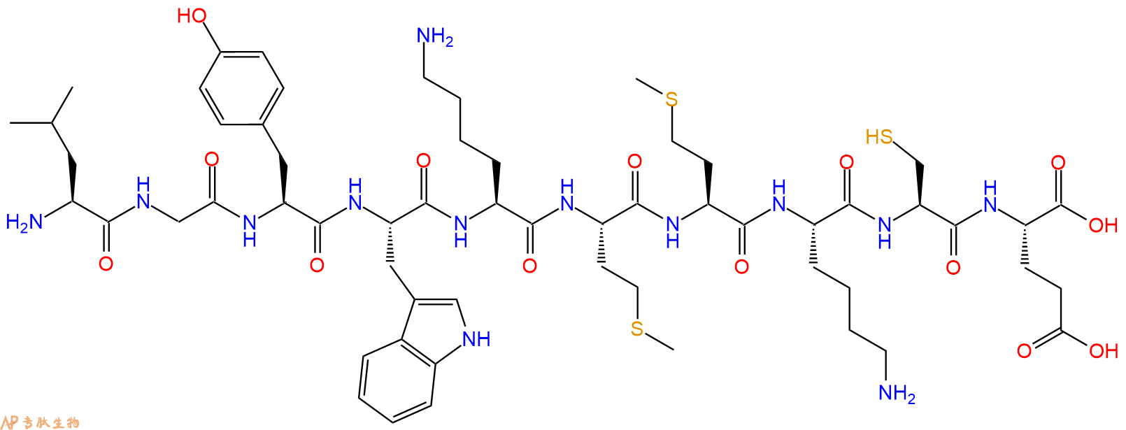 专肽生物产品H2N-Leu-Gly-Tyr-Trp-Lys-Met-Met-Lys-Cys-Glu-OH