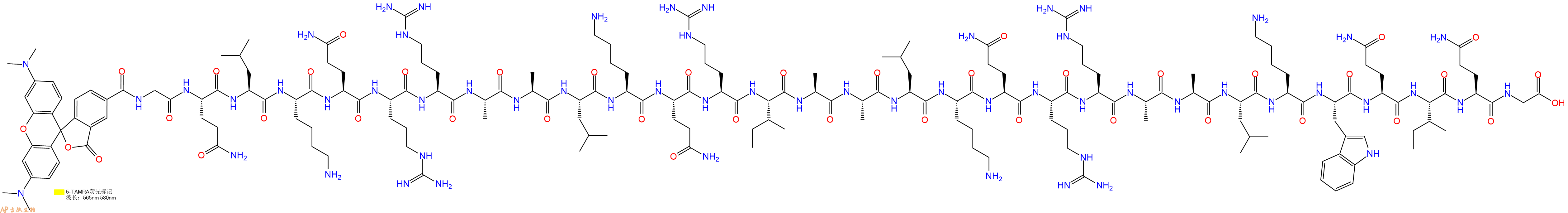 专肽生物产品5TAMRA-Gly-Gln-Leu-Lys-Gln-Arg-Arg-Ala-Ala-Leu-Lys-Gln-Arg-Ile-Ala-Ala-Leu-Lys-Gln-Arg-Arg-Ala-Ala-Leu-Lys-Trp-Gln-Ile-Gln-Gly-OH