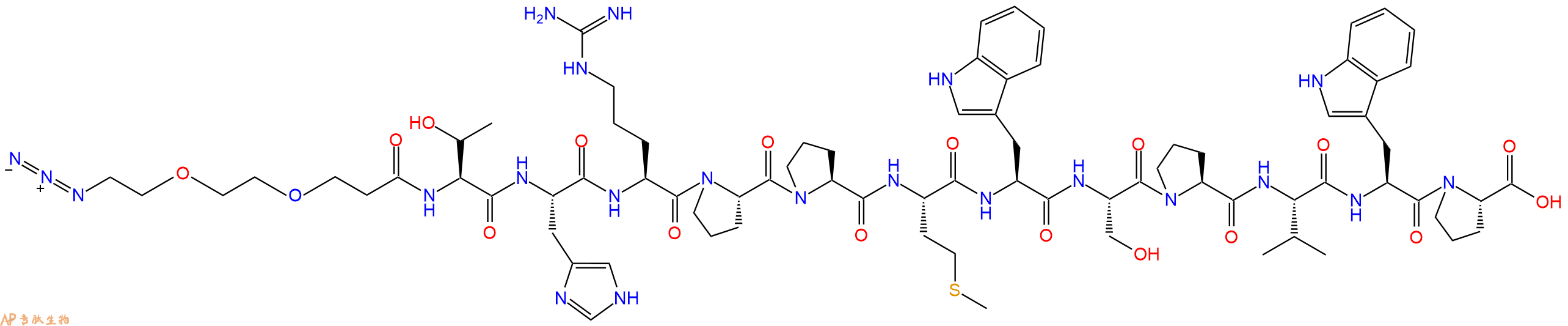 专肽生物产品Azido-PEG2-CH2CH2CO-Thr-His-Arg-Pro-Pro-Met-Trp-Ser-Pro-Val-Trp-Pro